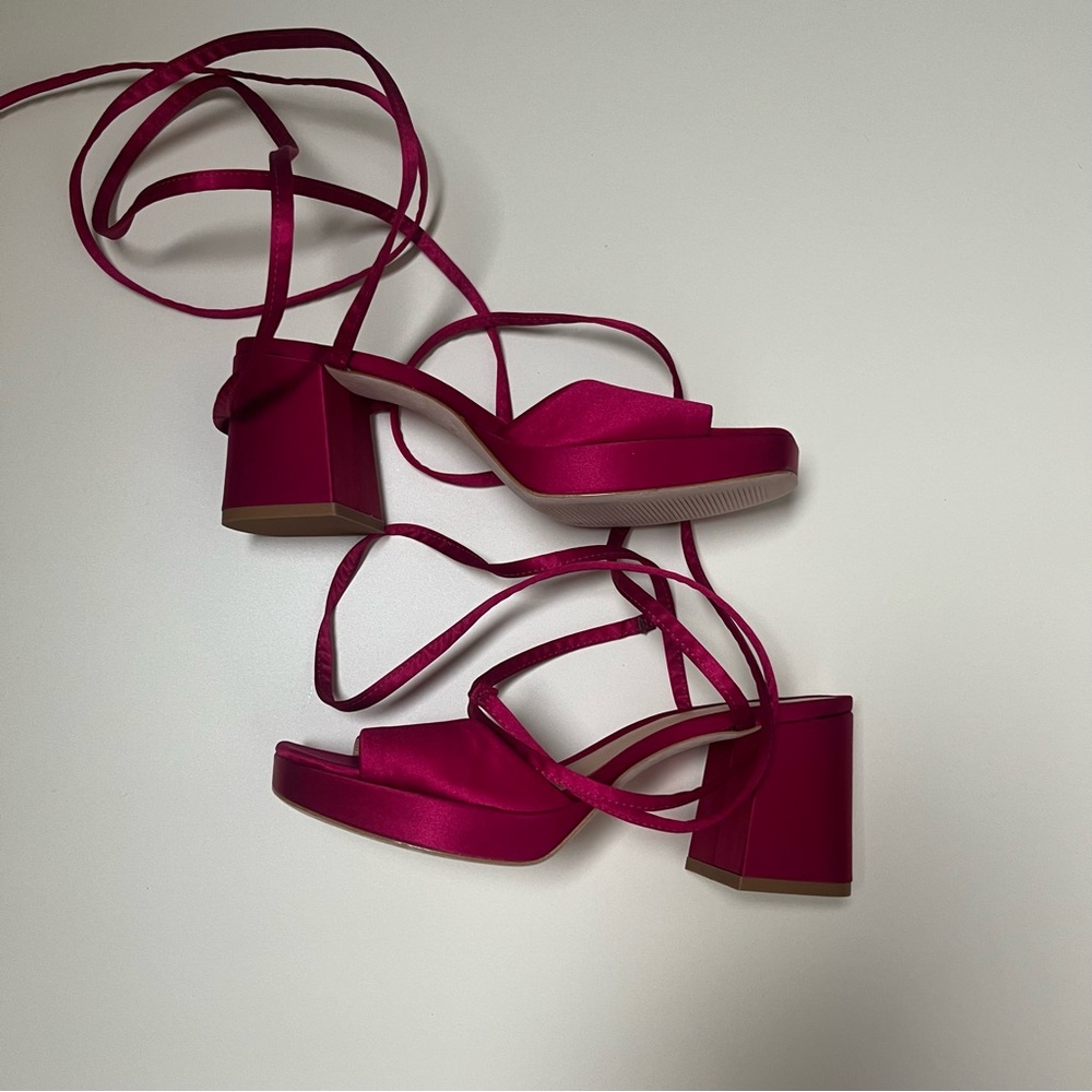 Reformation Magda Ankle Tie Satin Heels Size 6.5‎ - Picture 5 of 5